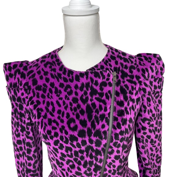 Betsy Johnson Velveteen Puff Sleeve Peplum Jacket Leopard Purple Size US 2 - Picture 4 of 12